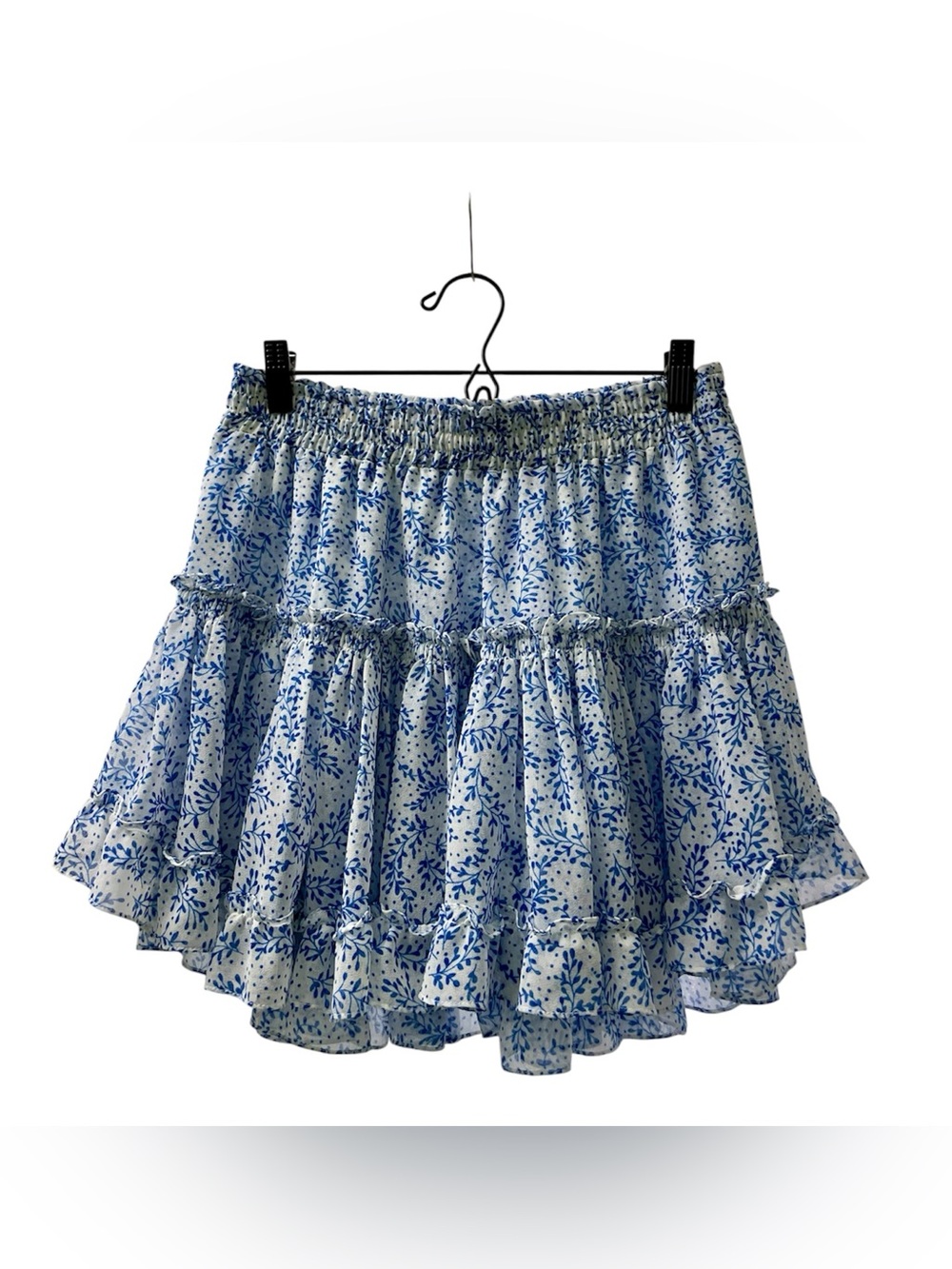 Misa Blue Floral Tiered Ruffle Marion Mini Skirt